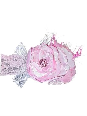 Gorgeous Boutique Lace Floral Headband with Jewels & Feathers Toddler
